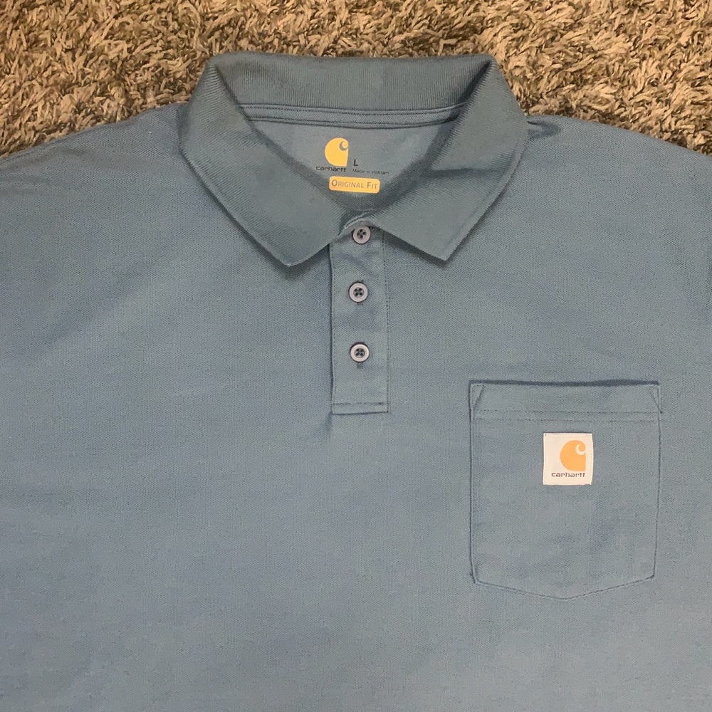 Carhartt Men's Polo Shirt Size: L Original Fit sky blue Short Sleeve Pocket